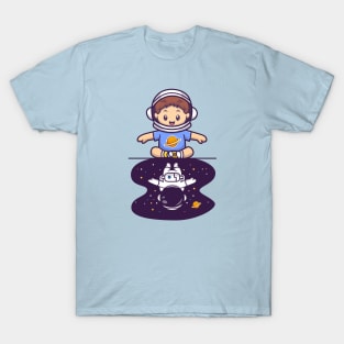 Cute Boy And Astronaut Cartoon T-Shirt